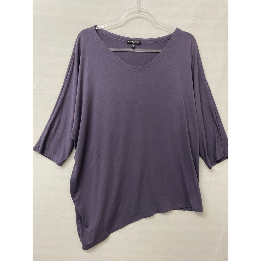 Eileen Fisher Top 1X Purple Ultra Soft Rayon Asymmetrical Hem 3/4 Sleeve Relaxed